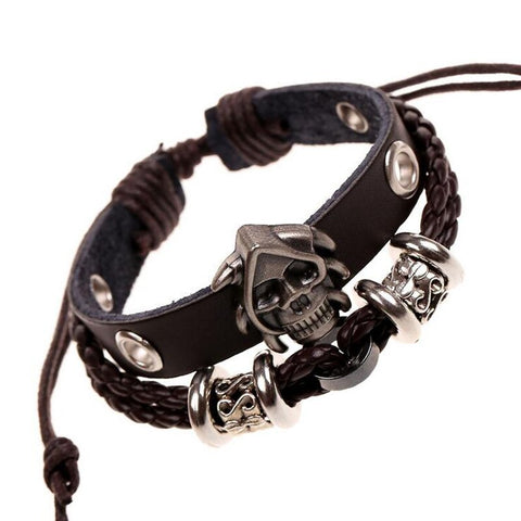 Original Design Steampunk Men's Bracelet Wristband Cuff Skeleton Studded Skull Bangle Leather Woven Snake Chain Bracelet Jewelry - webtekdev