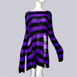 Plus size Gothic Sweater Women Loose Befree Winter Long Pullover Striped Hole Rock Hip-pop Sweaters Knit Jumpers Sweter Mujer - webtekdev