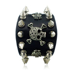 Unique Rock Spikes Rivet Gothic Skeleton Skull Punk Biker Wide Cuff Leather Bracelet S059 - webtekdev