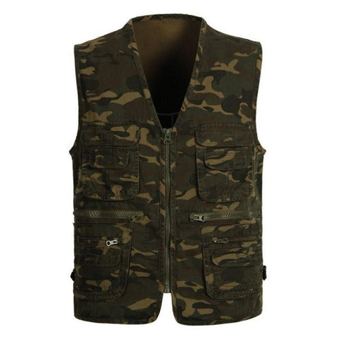 New Multi Pocket Camouflage Vest Men Casual Cotton Waistcoat Cargo Sleeveless Jacket Camo Vests V Neck Leisure Vest Coats J2881 - webtekdev