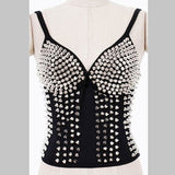 Quality Women Fashion Sexy Lingeries Glitter Rivet Black Club Punk Dance Bra Top waist trainer corset Gothic Gold corsets - webtekdev