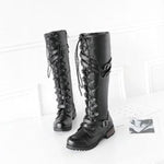 Boots Women Knee-Hight Boots Winter Warm Steampunk Gothic Vintage Retro Punk Buckle Military Combat Lace up Boots botas mujer - webtekdev