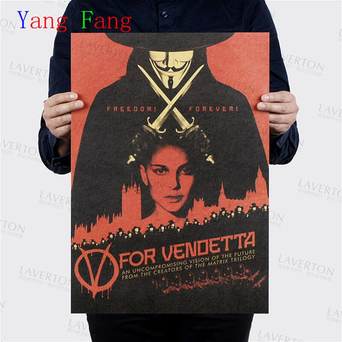 Home Decor Vintage V for Vendetta Poster Old Movie Retro Kraft Paper Painting Gifts Wall Sticker 51x35cm - webtekdev