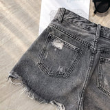 Mishow ripped hole fringe denim Gray shorts women Casual pocket jeans shorts 2018 summer Female hot shorts MX18B2217 - webtekdev