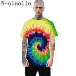N-olsollo New Fashion Gradual Tie-dyed Mens Tshirts 2019 Summer T-shirts Couple Clothes Knitted Loose Casual Male Tee Shirts Top - webtekdev