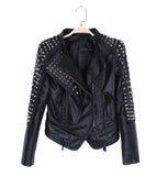 2018 Autumn Winter Fashion Women Rivets Motorcycle Pu Faux Leather Spike Studded Jacket Veste Femme Cuir Rock Short Jackets D129 - webtekdev