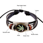New Trendy Charm ID Bracelet Round Studded Male Leather Cuff Wrap Bracelet Wristband Jewelry Men's Color Maple Leaf Bangle (Adjustable size) - webtekdev