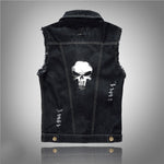 Hip Hop Skull  Denim Vest Men Sleeveless Jean Jacket Vests Punk Rock Waistcoat Black Coat - webtekdev