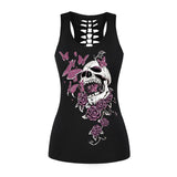 Raisevern 3D Skull Print Black Tops Sleeveless Hollow Out O Neck Tank Vest Female Bodybuilding Fitness Sporting Shirts Dropship - webtekdev