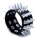 2019 New Exaggerated Punk Gothic Rock Three Row Metal Cone Stud Spike Rivet Leather Wristband Wide Cuff Bracelet Punk Leather - webtekdev