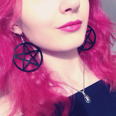 Hippie Acrylic Big Black Pentagram Star Earrings Dangle Hanging Earings Gifts for Women Party Fashion Jewelry Aretes De Mujer (Black) - webtekdev