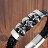 Punk Leather Bracelet Men Stainless Steel Skull Head Charms Bangles Multilayer Rope Wristband Male Gothic Jewelry Gifts - webtekdev