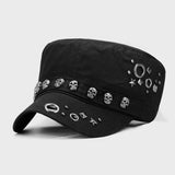 Hip Hop Skull Flat Hats Punk Rivet Ring Men Army Hat Cool Woman Casual Baseball Cap Brand Fitted Hats 2018 New Year'S Gift - webtekdev
