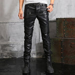 New Arrival  PU Leather Men's stylish Riding Jeans Biker slim casual  pants - webtekdev
