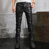 New Arrival  PU Leather Men's stylish Riding Jeans Biker slim casual  pants - webtekdev