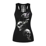 Raisevern 3D Skull Print Black Tops Sleeveless Hollow Out O Neck Tank Vest Female Bodybuilding Fitness Sporting Shirts Dropship - webtekdev