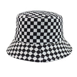 FOXMOTHER New Black White Plaid Check Bucket Hats Fishing Caps Women Mens - webtekdev