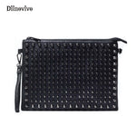 DIINOVIVO Simple Brand Ladies' Clutch Bags Women & Men Rock Style Rivet Shoulder Envelope Bag Luxury Leather Punk Bags WHDV0206 (Black) - webtekdev