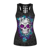 Raisevern 3D Skull Print Black Tops Sleeveless Hollow Out O Neck Tank Vest Female Bodybuilding Fitness Sporting Shirts Dropship - webtekdev
