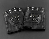 Mens Leather Spike stud Punk Rocker Driving Motorcycle Biker Fingerless Gloves - webtekdev
