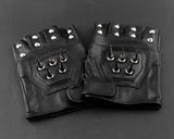 Mens Leather Spike stud Punk Rocker Driving Motorcycle Biker Fingerless Gloves - webtekdev