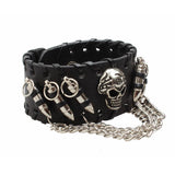 Punk Style Braclets for Men Women Black PU Leather Bangle Punk Skeleton Skull Wristband Bracelets Metal Chain - webtekdev
