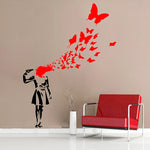 Creative Banksy Girl Butterfly Blood Vinyl Art Wall Sticker Decal Mural Wallpaper for Bedroom Living Room Home Decor 80x100cm - webtekdev