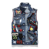 Denim Vests Men's Punk Rock Style Cowboy Blue Jeans Waistcoat Skulls Letter Embroidery Male Motorcycle Jacket Sleeveless Tanks (Blue M) - webtekdev