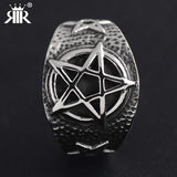 RIR New Store Retro Stainless Steel Wicca Ring High Quality Pentagram Punk Gothic Biker Style Ring For Men Fashion Jewelry Gift - webtekdev