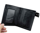 Mens Gothic Cross Clasp Leather Wallet with Antique Biker Chain Black - webtekdev