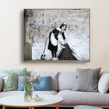A Cleaning Maid by Banksy Wall Art Decor Canvas Poster and Print Canvas Painting Decorative Picture for Living Room Home Decor - webtekdev