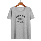 Streetwear Fashion Women Clothes T Shirt Rock and Roll Stole My Soul Letters Tshirt Hipster Music Harajuku Letters Tee Shirt - webtekdev