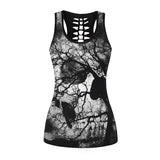 Raisevern 3D Skull Print Black Tops Sleeveless Hollow Out O Neck Tank Vest Female Bodybuilding Fitness Sporting Shirts Dropship - webtekdev