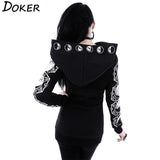 5XL Gothic Punk Women Print Long Sleeve Hoodies Sweatshirts Casual Zipper Jacket Hooded Tops Female Autumn Winter Black Hoodies. - webtekdev