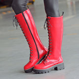 Knee High Boots Platform Combat Boots Women Fashion Lace Up Autumn Winter Boots Thick Heel White Red Black Silver 2019 Big Size - webtekdev