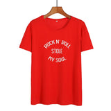 Streetwear Fashion Women Clothes T Shirt Rock and Roll Stole My Soul Letters Tshirt Hipster Music Harajuku Letters Tee Shirt - webtekdev