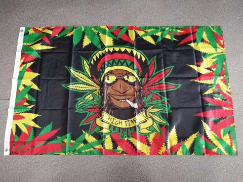 johnin BOB Marley Reggae Rasta Hippie Band high time 420 somewhere Indian smoke Flag For Bar Party Music Festival Tattoo Shop (90 x 150cm) - webtekdev