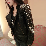 2018 Autumn Winter Fashion Women Rivets Motorcycle Pu Faux Leather Spike Studded Jacket Veste Femme Cuir Rock Short Jackets D129 - webtekdev