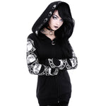 5XL Gothic Punk Women Print Long Sleeve Hoodies Sweatshirts Casual Zipper Jacket Hooded Tops Female Autumn Winter Black Hoodies. - webtekdev