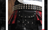 Japanese Harajuku Style Gothic Punk Lolita Black and Red Tartan Plaid Rivet Mini Tiered Skirt/Waist Bag Included - webtekdev