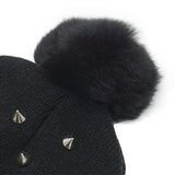 Women Girls Rivet Winter Pompom Beanies Hip Hop Punk Ball Knitted Hat Warm Bonnet Street Spikes Winter Wool Skullies Female Cap - webtekdev