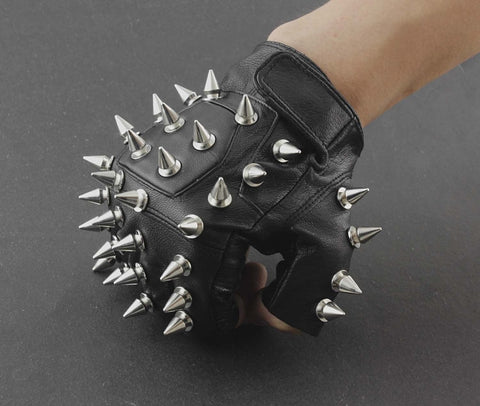 Men Punk Biker Driving Motorcycle Hedgehog Spike Leather Fingerless Gloves - webtekdev