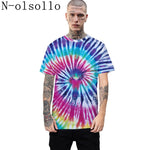 N-olsollo New Fashion Gradual Tie-dyed Mens Tshirts 2019 Summer T-shirts Couple Clothes Knitted Loose Casual Male Tee Shirts Top - webtekdev