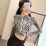 2019 New Fashion Sexy High Street Ladies Zebra Leopard Animal Print Shirts Women Turtleneck Long Sleeve Stretch Zebra Female Top - webtekdev