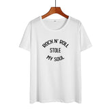 Streetwear Fashion Women Clothes T Shirt Rock and Roll Stole My Soul Letters Tshirt Hipster Music Harajuku Letters Tee Shirt - webtekdev
