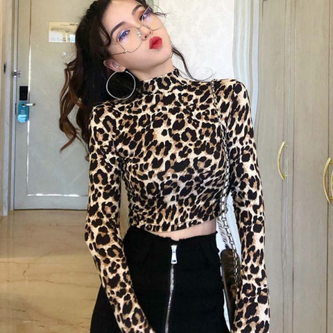 2019 New Fashion Sexy High Street Ladies Zebra Leopard Animal Print Shirts Women Turtleneck Long Sleeve Stretch Zebra Female Top - webtekdev