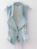 Nice Denim Vest Women Sleeveless Cardigan Washed Sequin Rivet Studs Jean Waist Coat Jacket Outerwear Plus Size 4XL Q144 - webtekdev