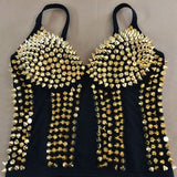 Quality Women Fashion Sexy Lingeries Glitter Rivet Black Club Punk Dance Bra Top waist trainer corset Gothic Gold corsets - webtekdev