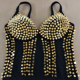 Quality Women Fashion Sexy Lingeries Glitter Rivet Black Club Punk Dance Bra Top waist trainer corset Gothic Gold corsets - webtekdev