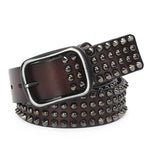 Real Leather 4-Row Studded Belt (Round Studs) - webtekdev